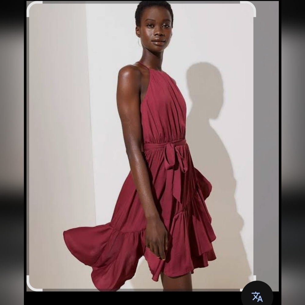 LOFT Red Asymmetrical Halter Sundress